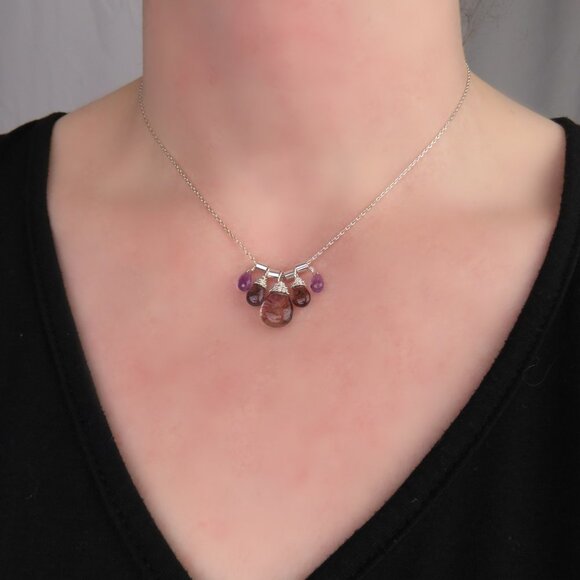 Super 7 Stone and Amethyst Necklace in Sterling Silver - Short Layer Necklace - Picture 5 of 5